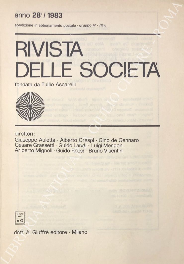 Rivista delle società. Fondata da Tullio Ascarelli. Anno 28° - 1983