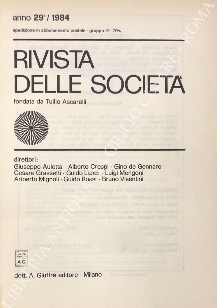 Rivista delle società. Fondata da Tullio Ascarelli. Anno 29° - 1984