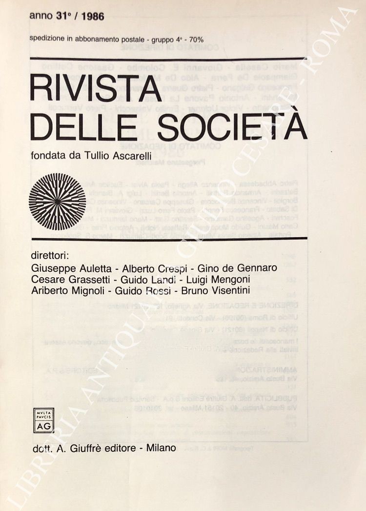 Rivista delle società. Fondata da Tullio Ascarelli. Anno 31° - 1986