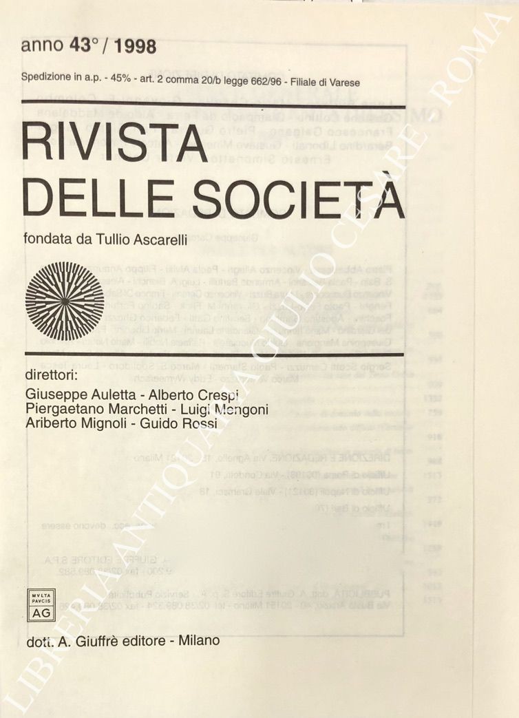 Rivista delle società. Fondata da Tullio Ascarelli. Anno 43° - 1998