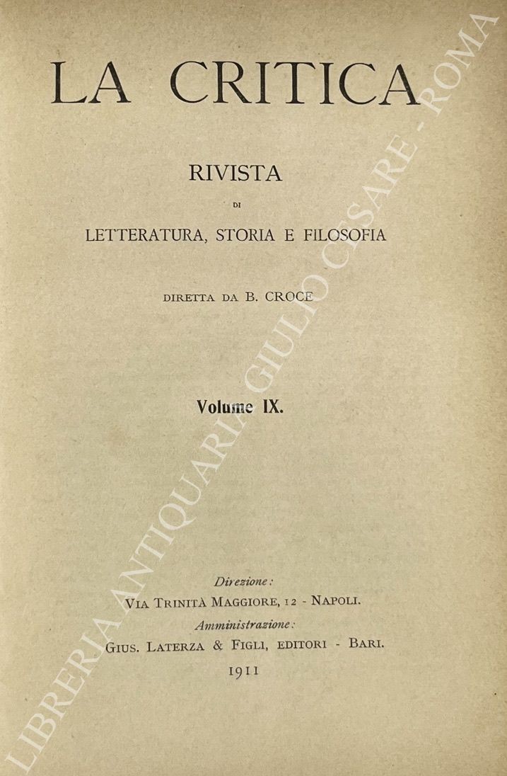 La Critica. Rivista di letteratura, storia e filosofia