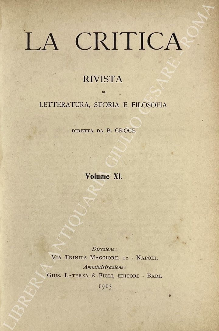La Critica. Rivista di letteratura, storia e filosofia