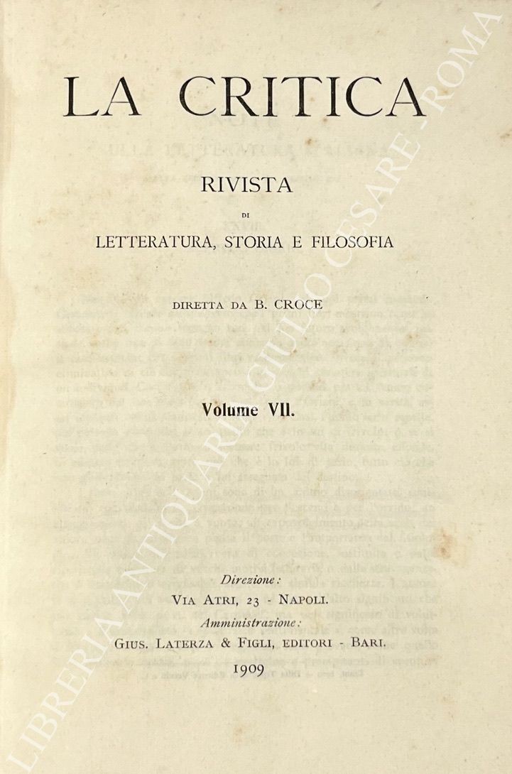 La Critica. Rivista di letteratura, storia e filosofia