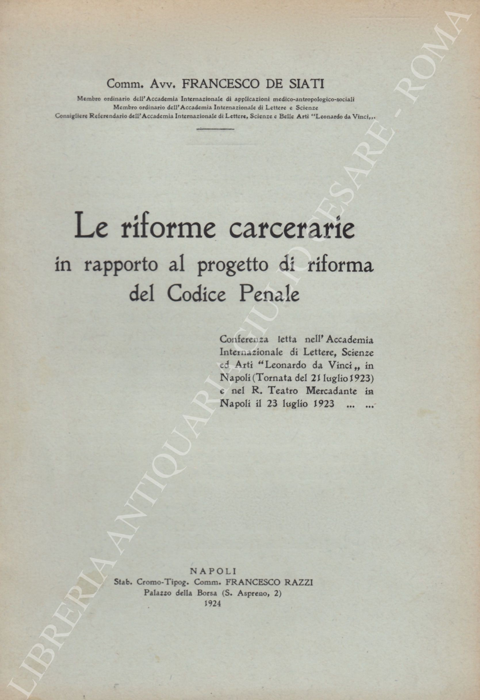 Le riforme carcerarie in rapporto al progetto di riforma