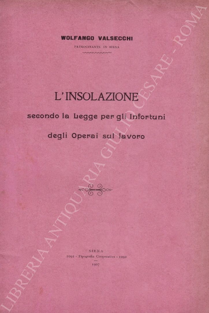 L'insolazione secondo la legge per gli infortuni degli Operai sul lavoro 