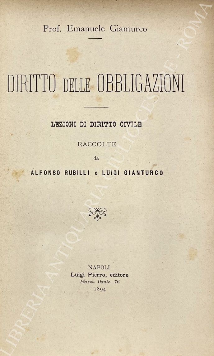 Diritto delle obbligazioni. Lezioni di diritto civile