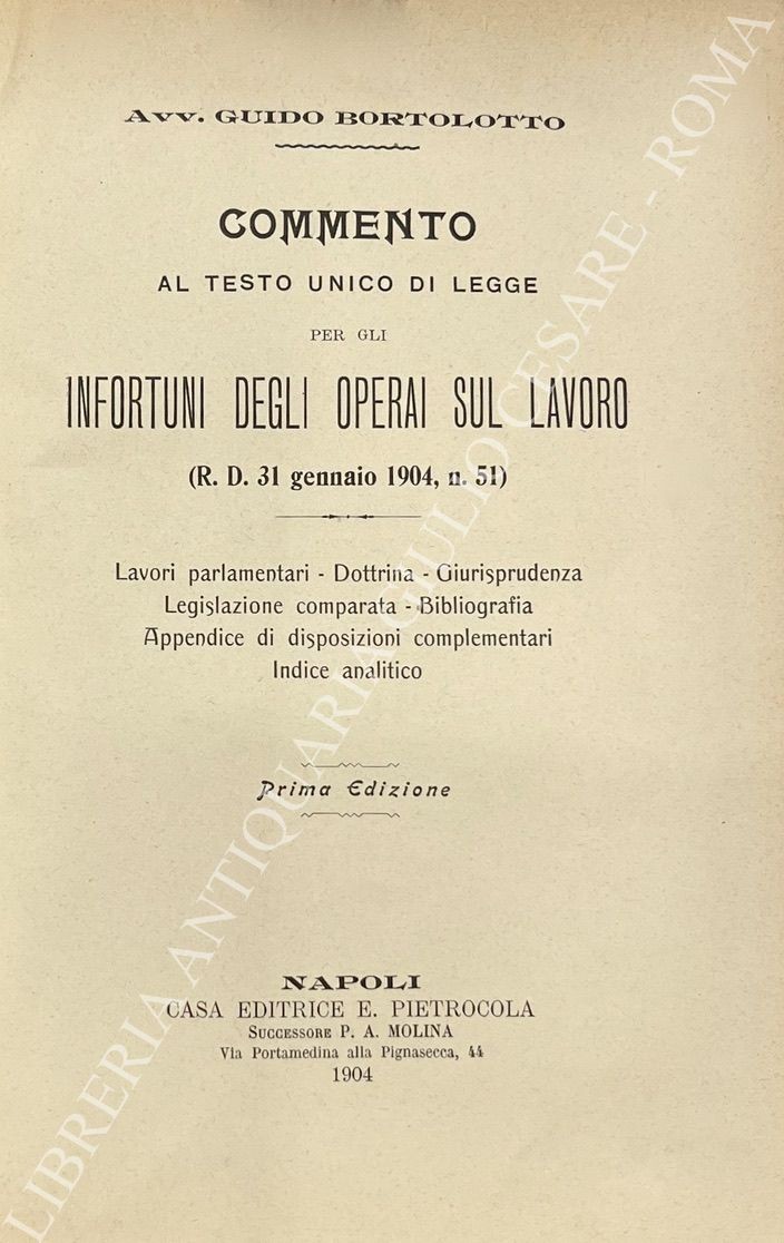 Commento al testo unico di legge per gli infortuni