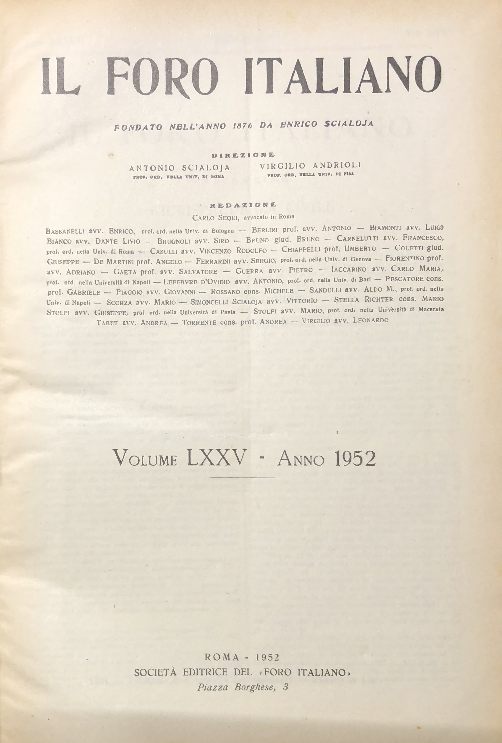 Il Foro Italiano. Annata 1952