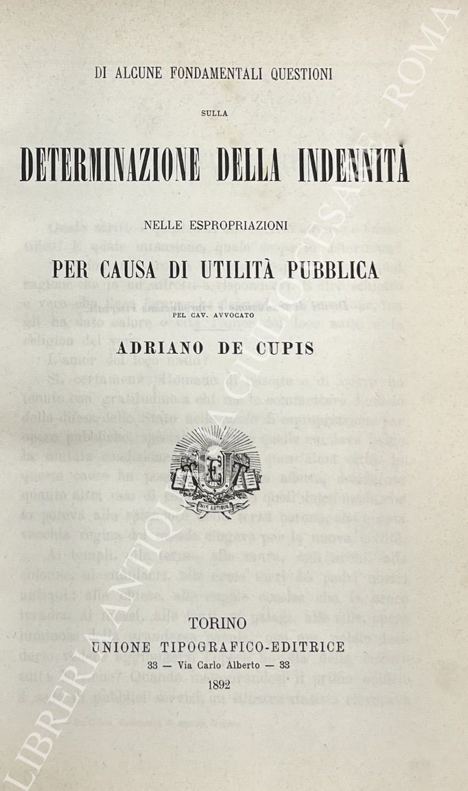 Di alcune fondamentali questioni sulla determinazione della indennità
