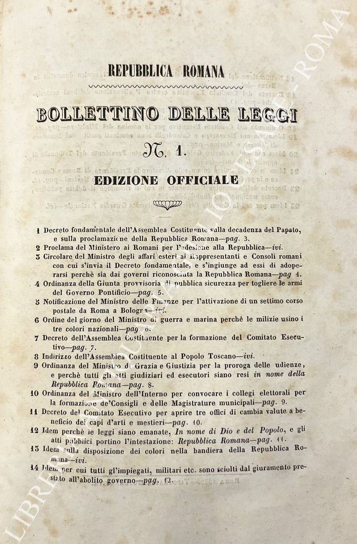 Repubblica romana. Bollettino delle leggi