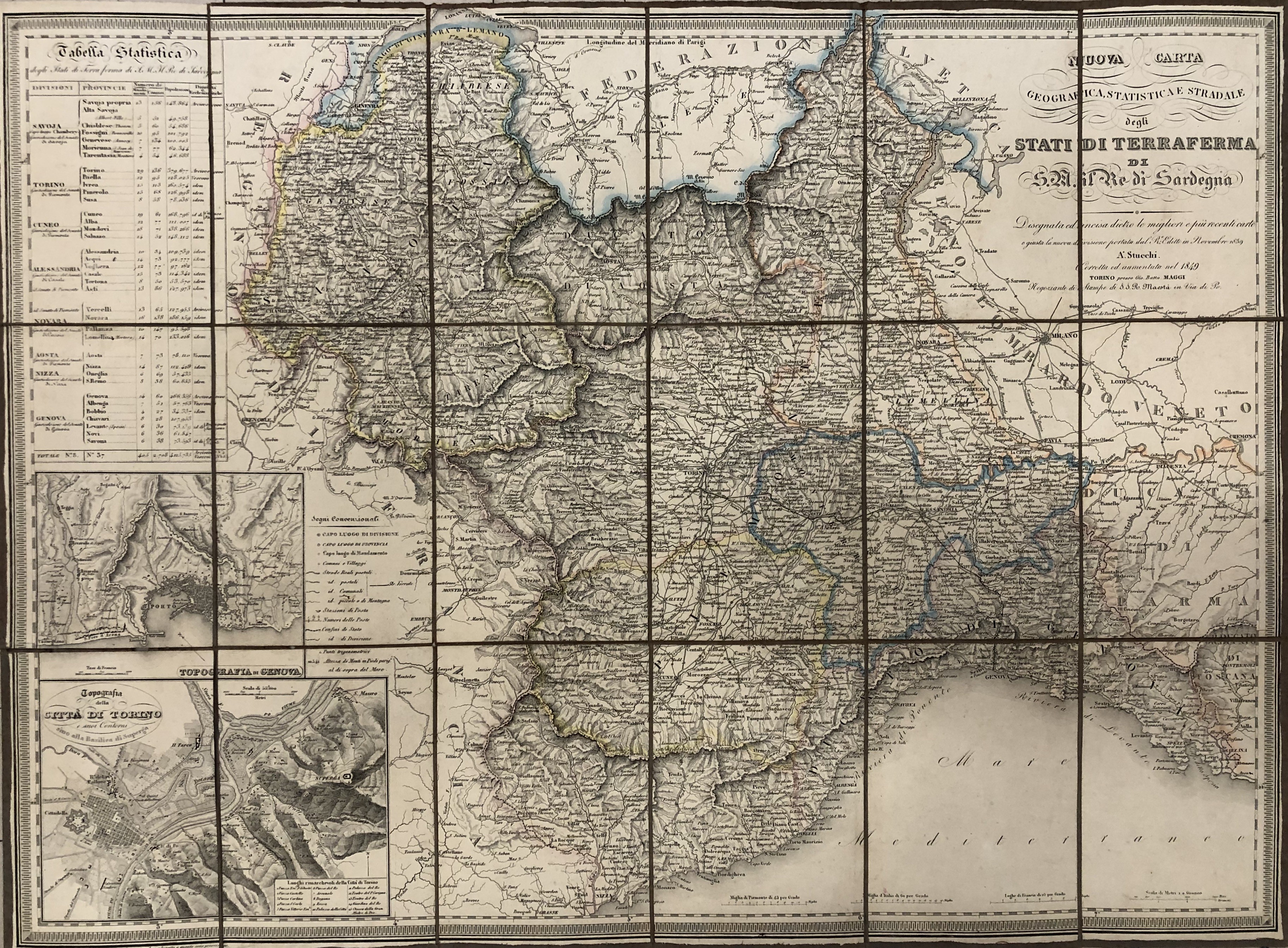 Nuova carta geografica statistica e stradale degli Stati di Terra Ferma di S. M. il Re di Sardegna