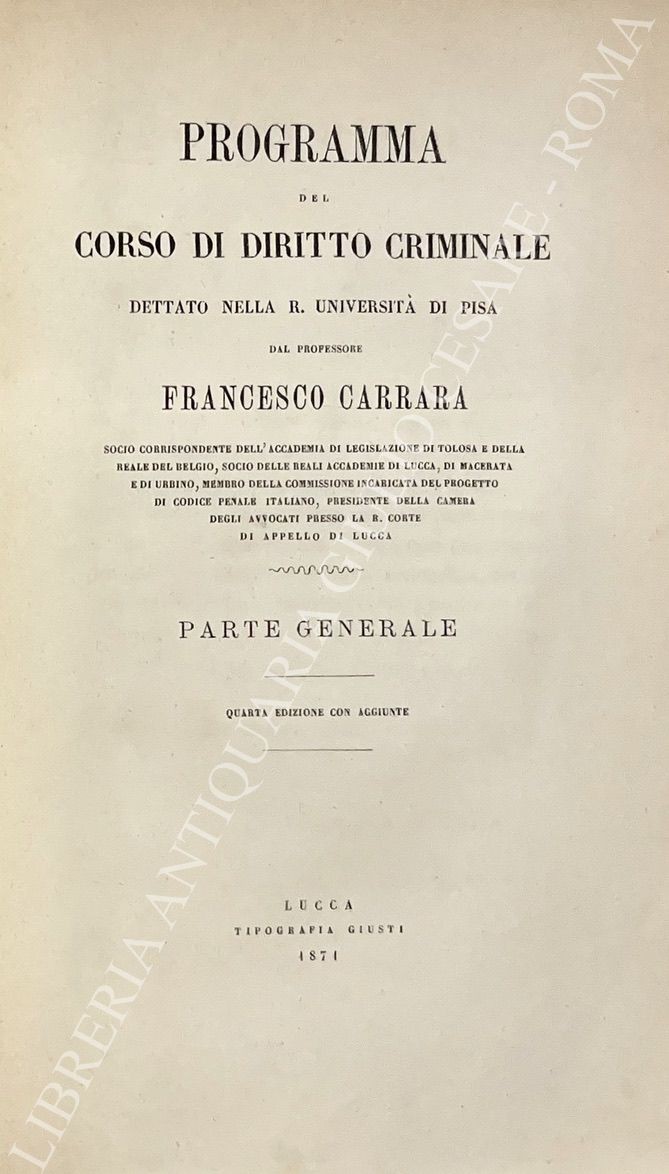 Programma del corso di diritto criminale. Parte generale