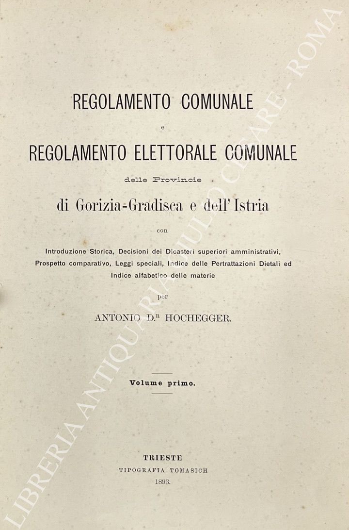 Regolamento comunale e regolamento elettorale comunale delle Provincie di Gorizia
