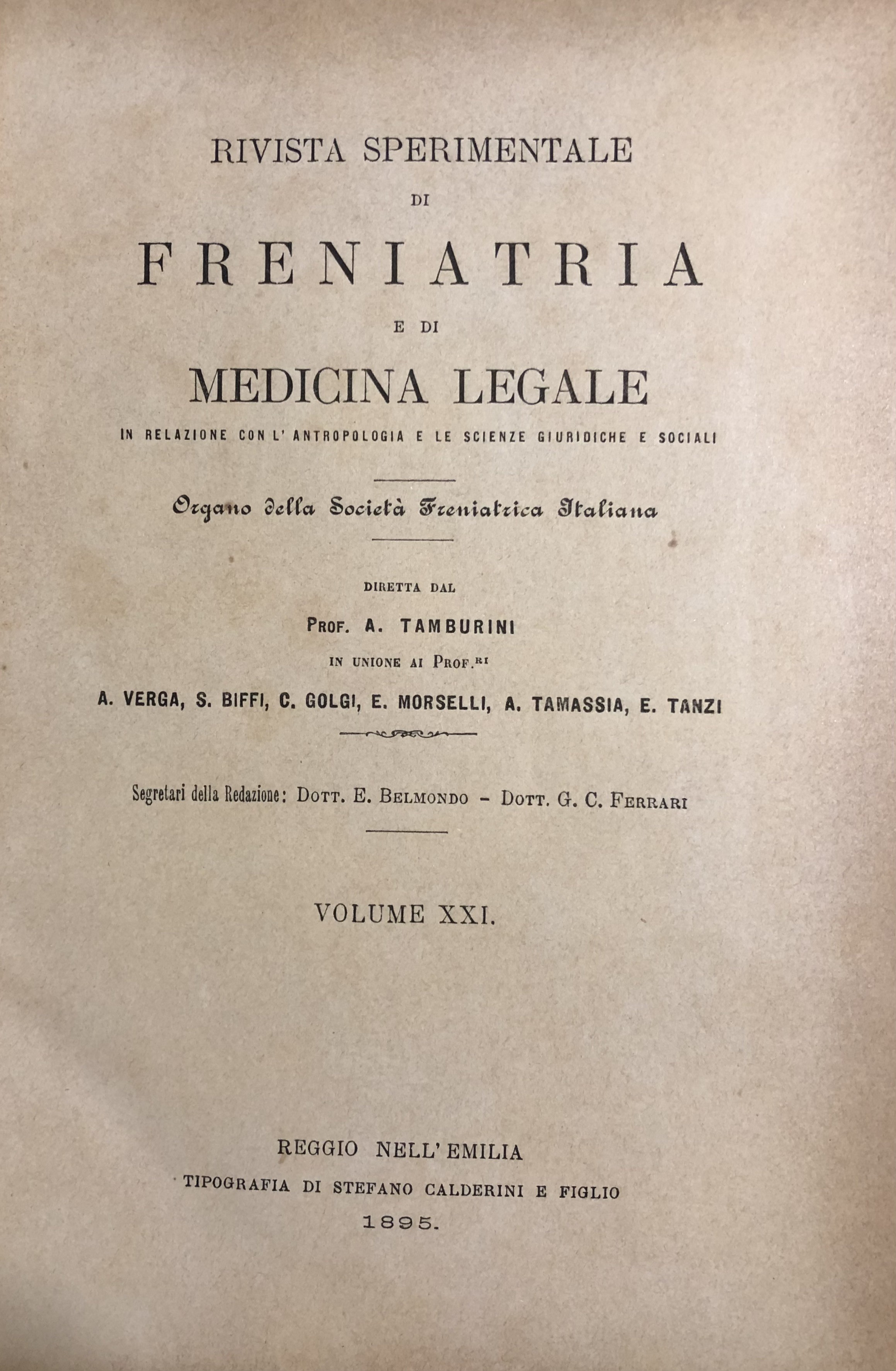 Rivista sperimentale di freniatria e di medicina legale 