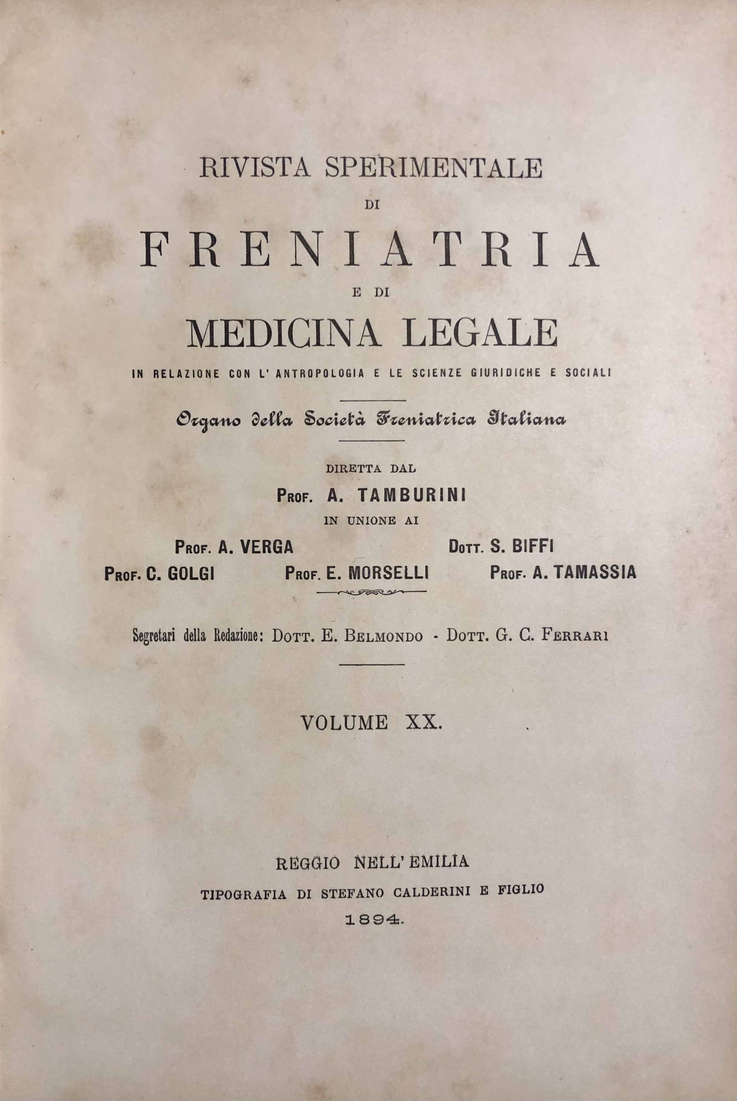 Rivista sperimentale di freniatria e di medicina legale 