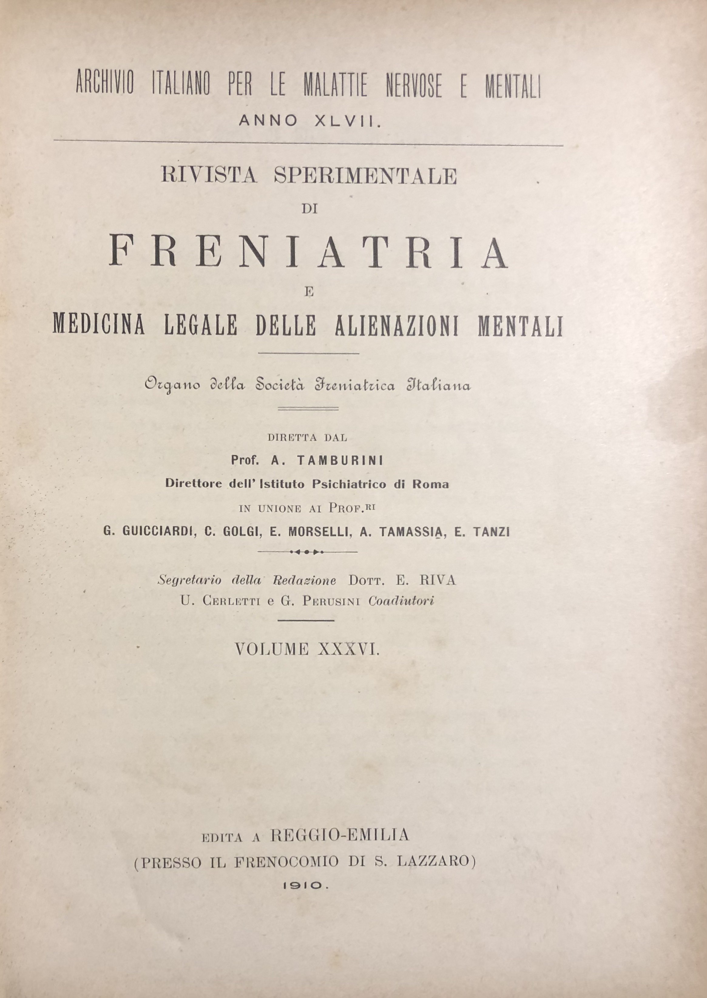 Rivista sperimentale di freniatria e di medicina legale
