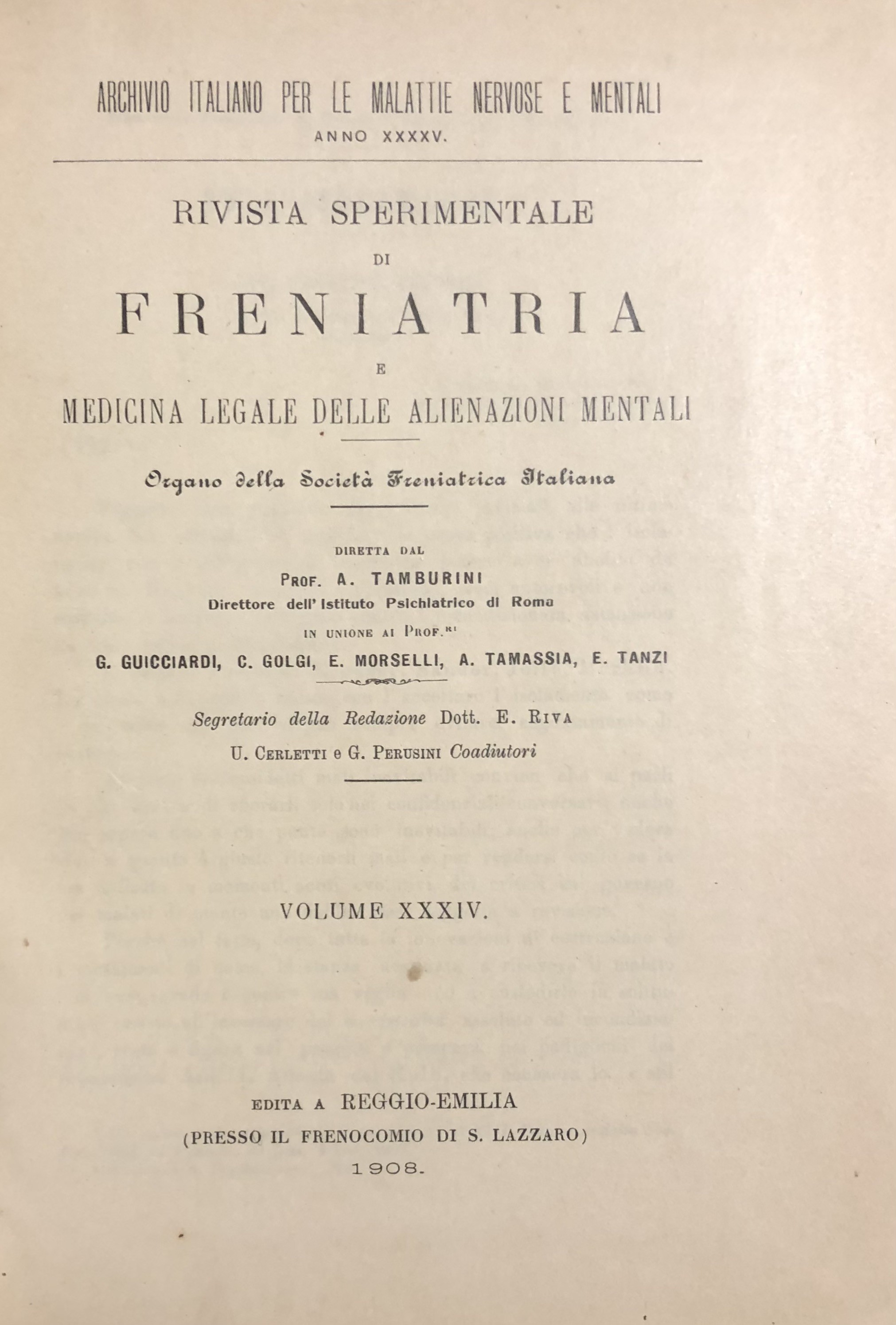 Rivista sperimentale di freniatria e di medicina legale