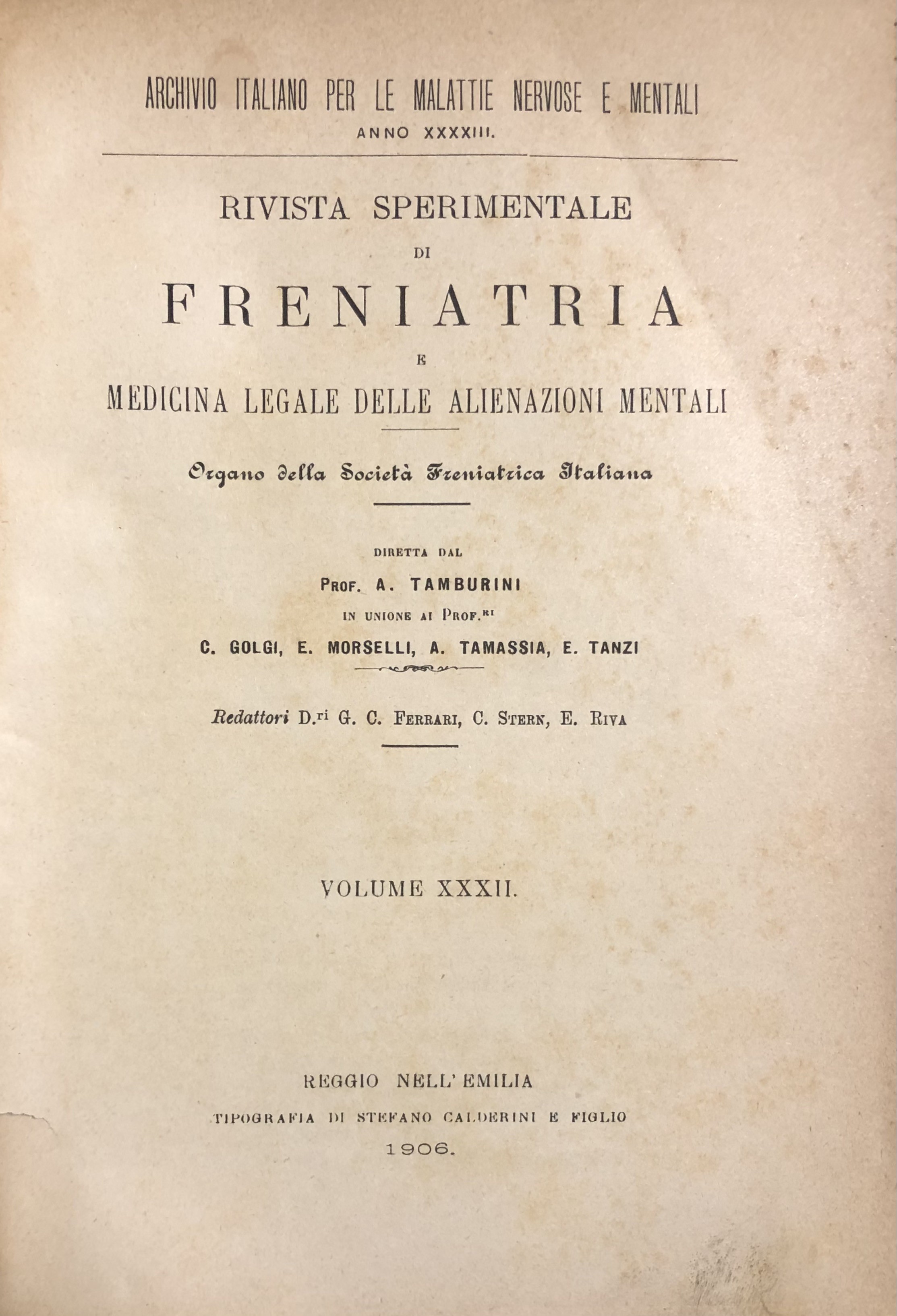 Rivista sperimentale di freniatria e di medicina legale