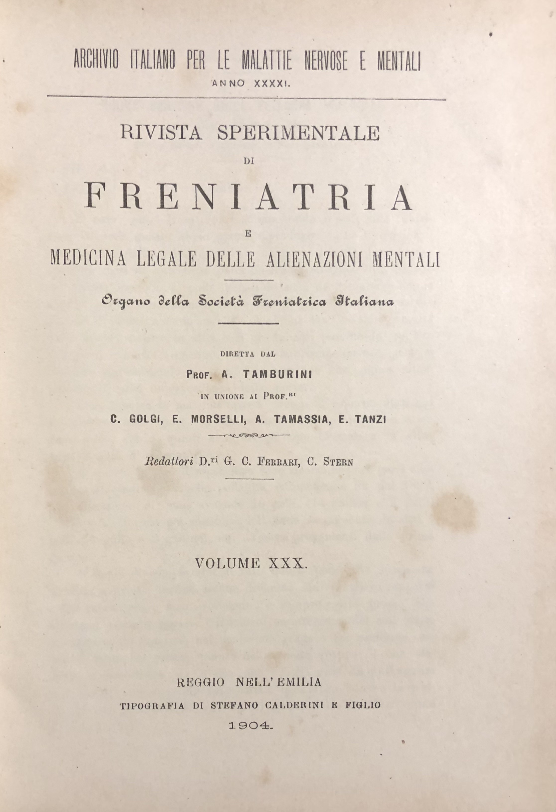 Rivista sperimentale di freniatria e di medicina legale