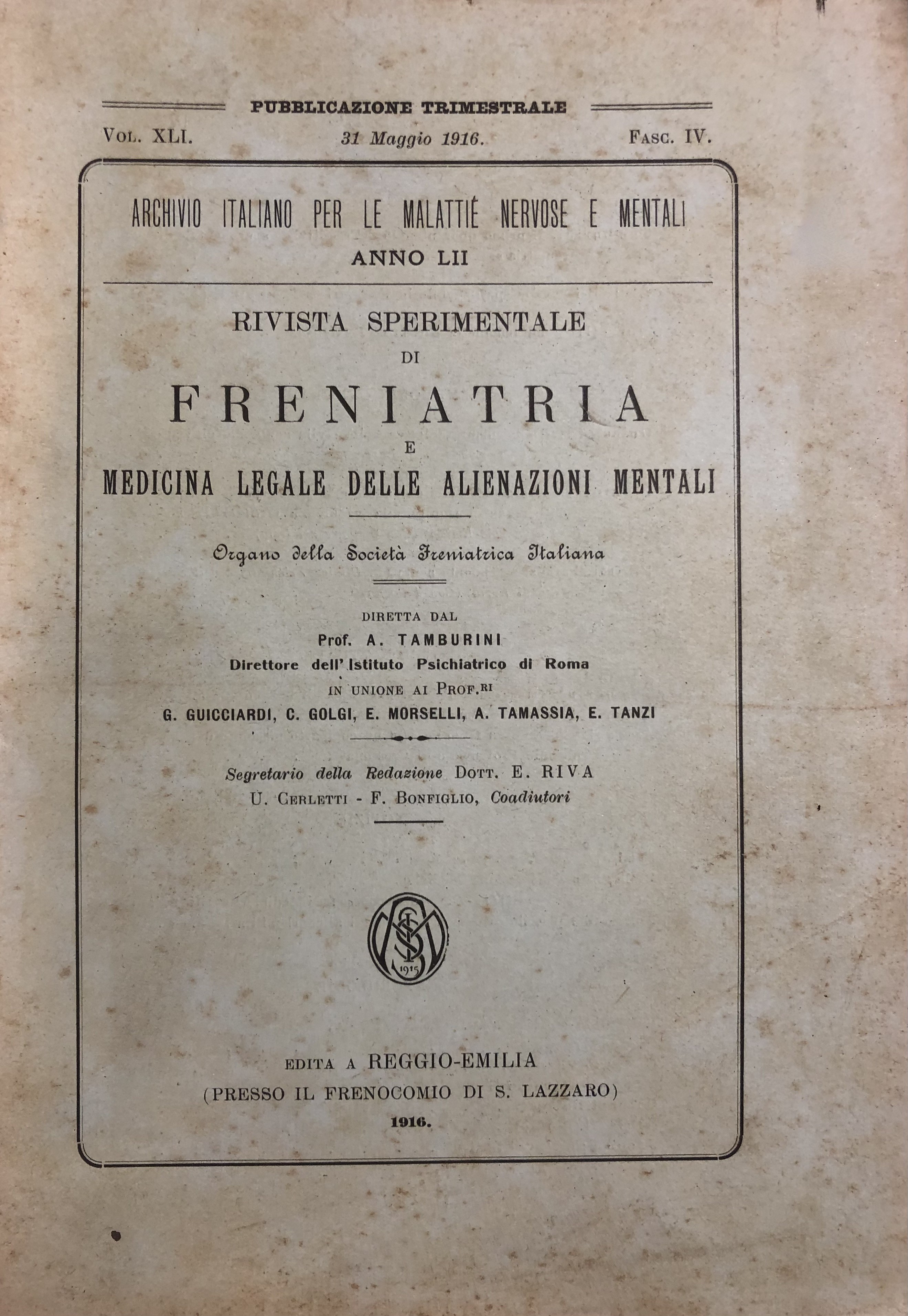 Rivista sperimentale di freniatria e di medicina legale