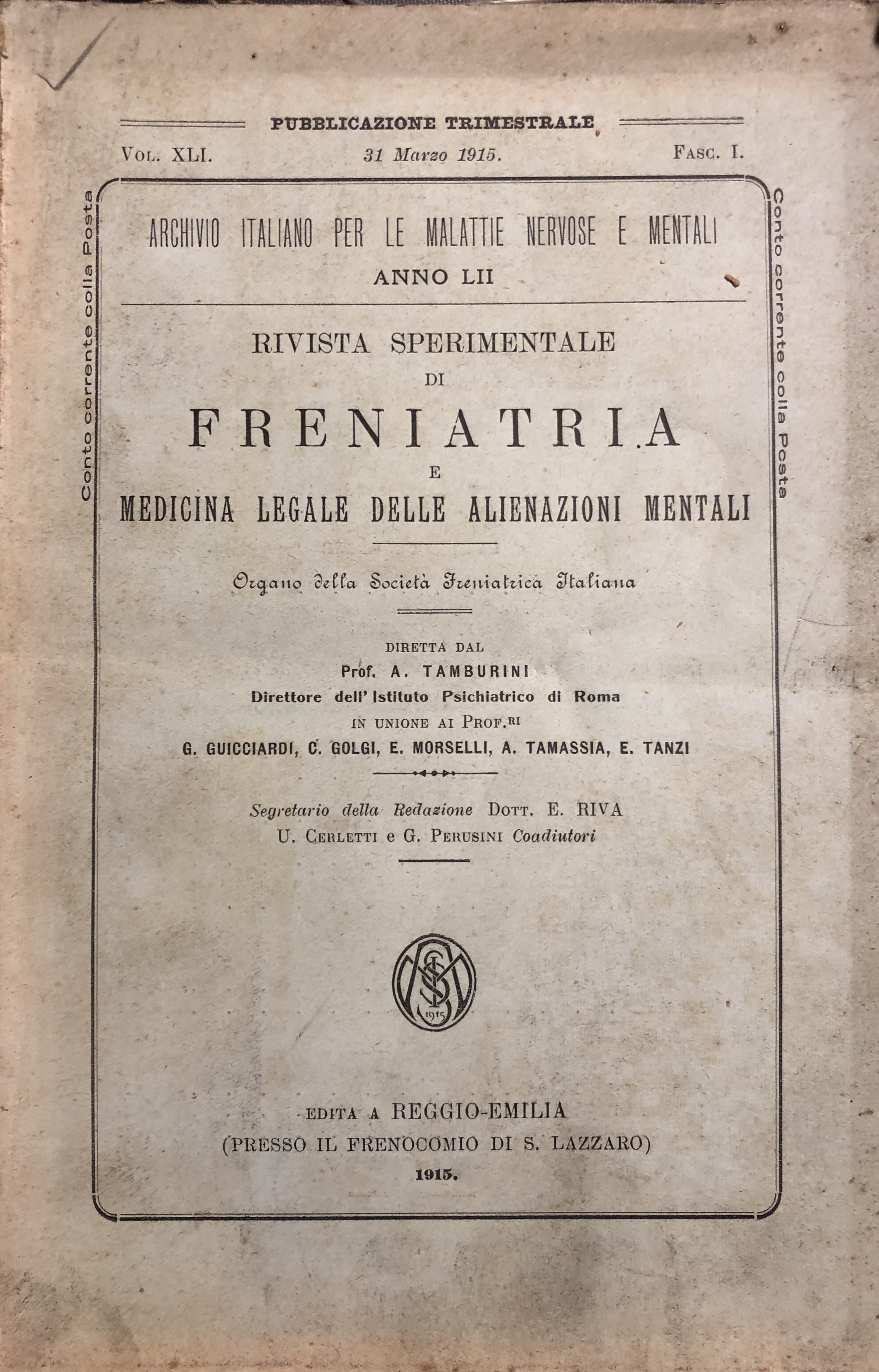 Rivista sperimentale di freniatria e di medicina legale