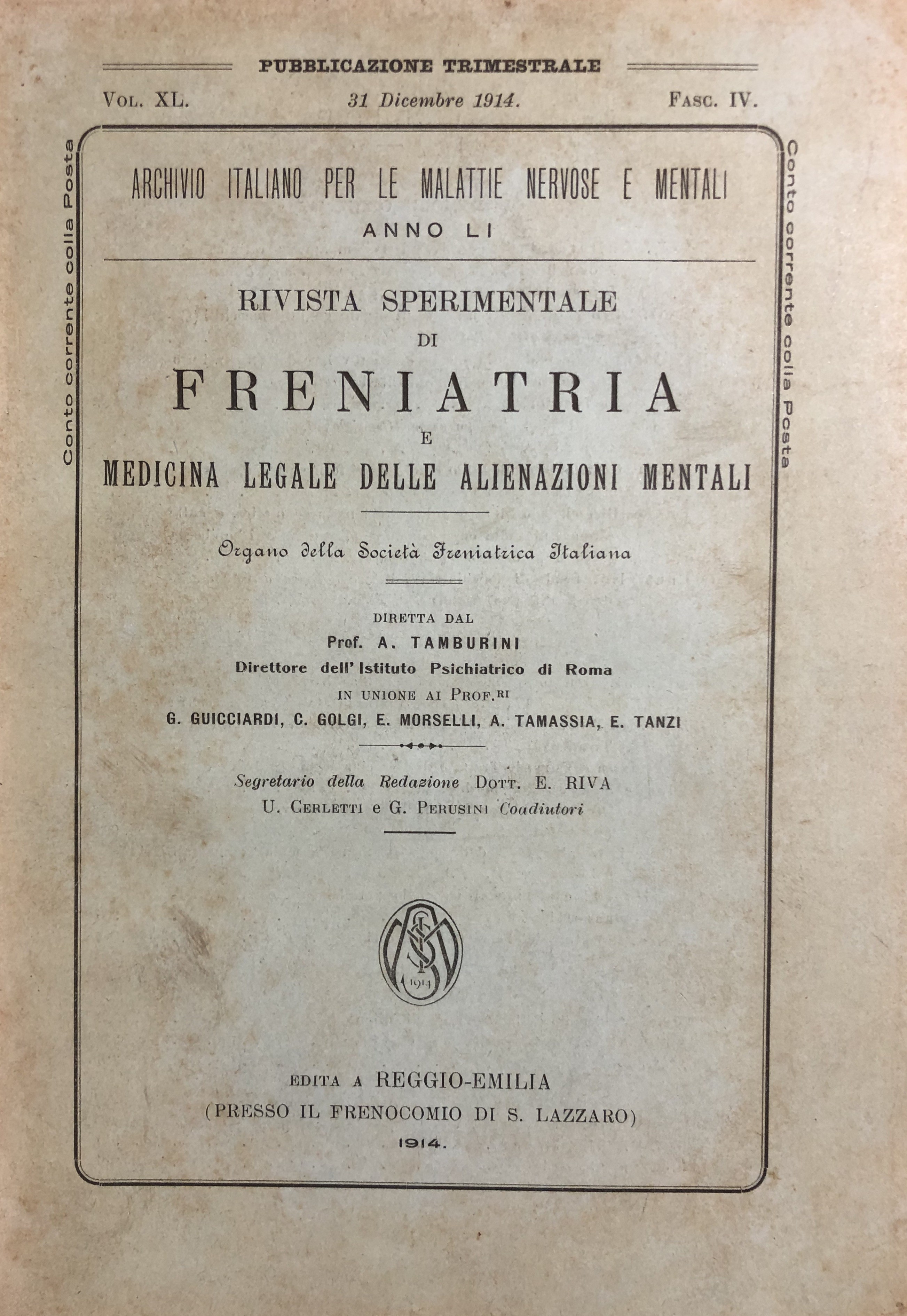 Rivista sperimentale di freniatria e di medicina legale