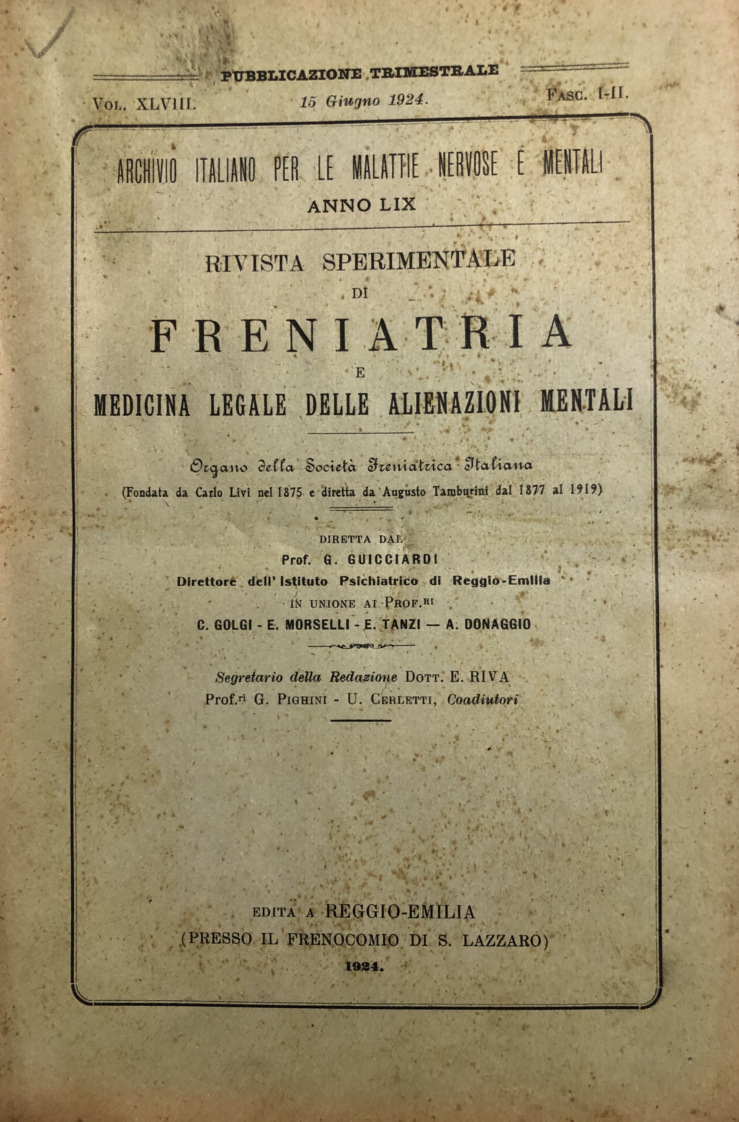 Rivista sperimentale di freniatria e di medicina legale