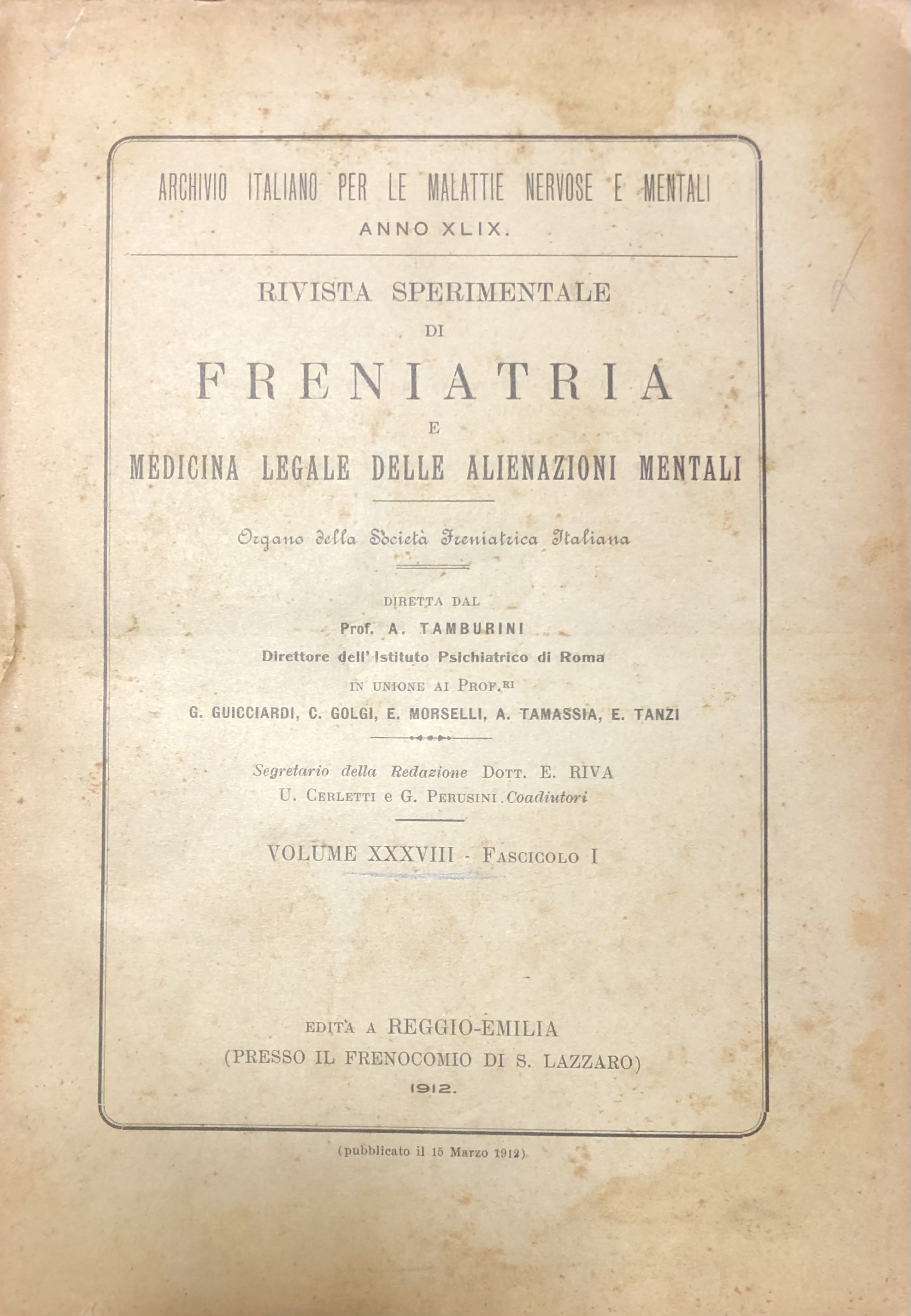 Rivista sperimentale di freniatria e di medicina legale