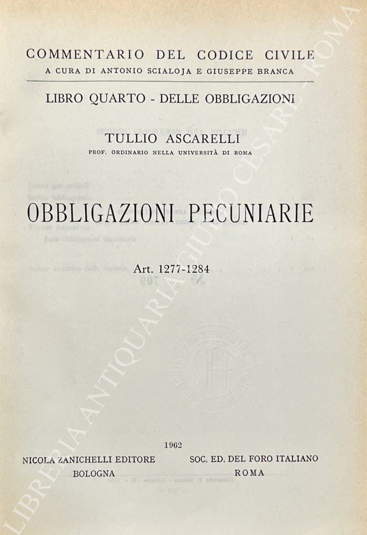 Obbligazioni pecuniarie. Art. 1277-1284