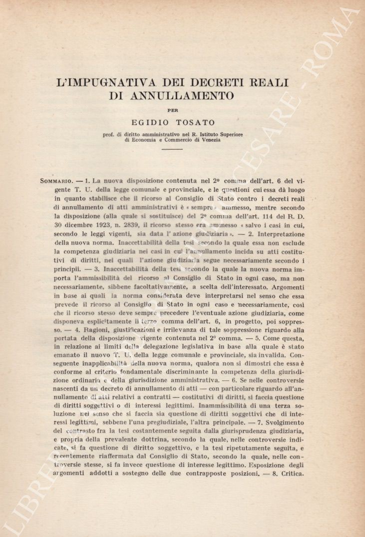 L'impugnativa dei decreti reali di annullamento