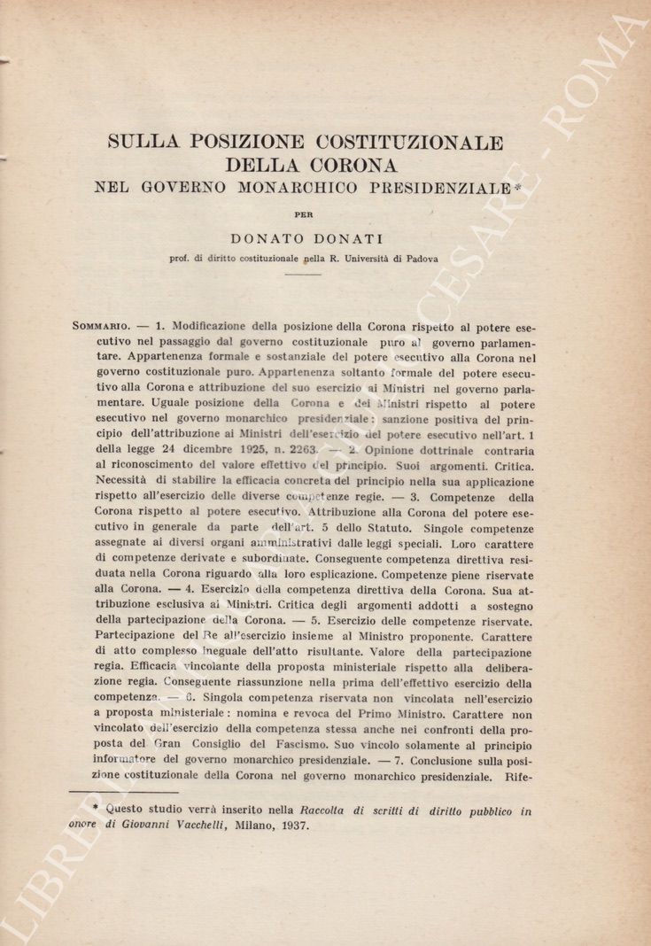 Sulla posizione costituzionale della corona
