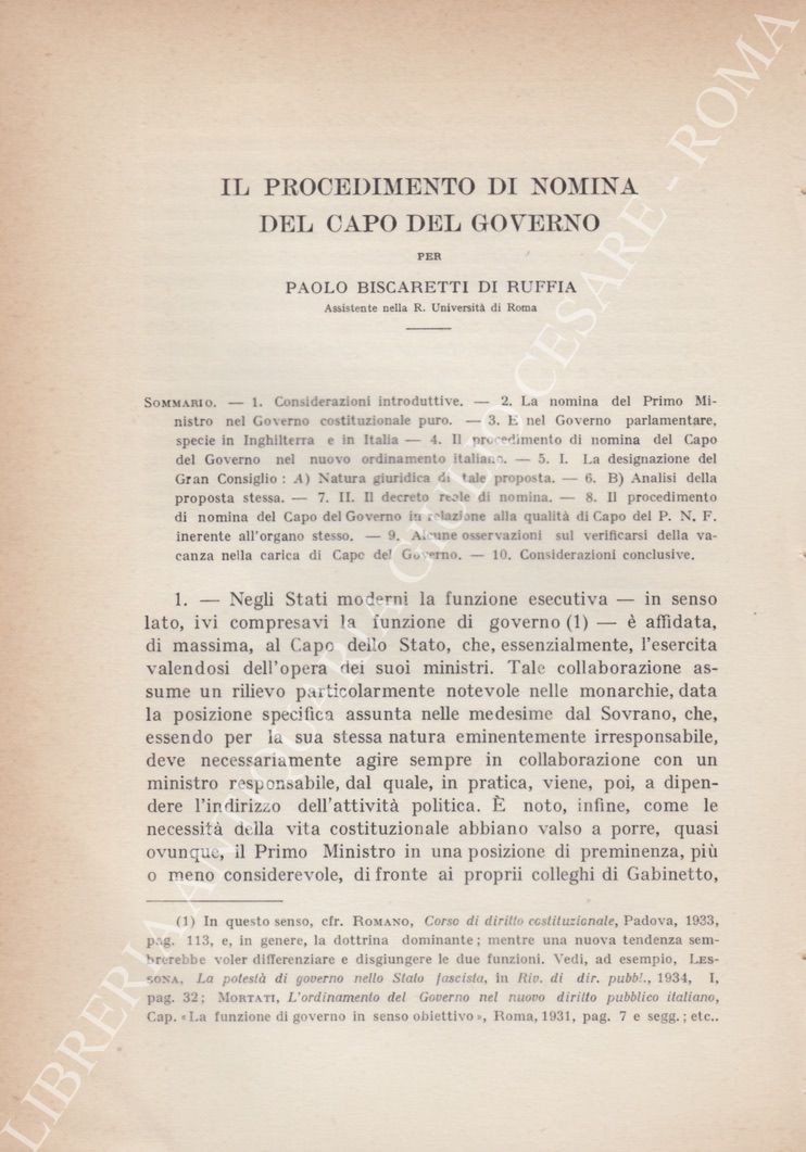Il procedimento di nomina del capo di governo