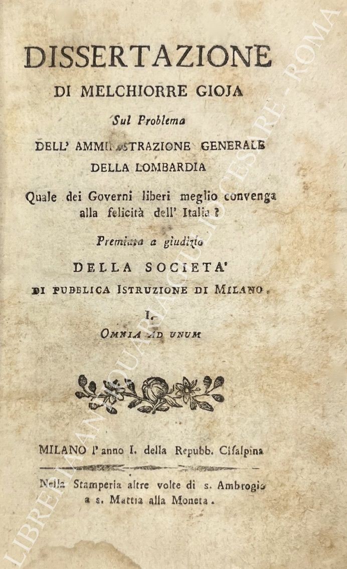 Dissertazione. Sul Problema dell'amministrazione generale della Lombardia