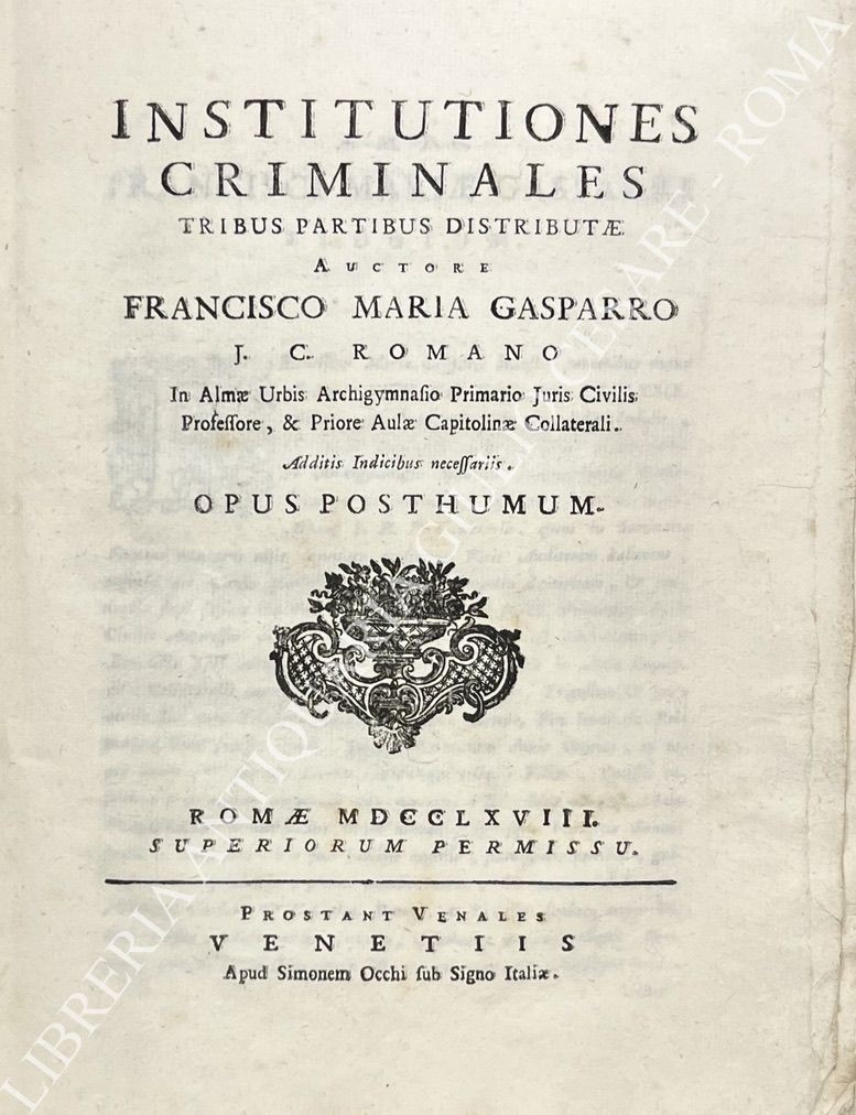 Institutiones criminales tribus partibus distributae