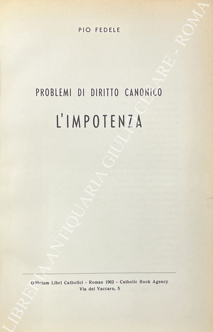 Problemi di diritto canonico. L'impotenza
