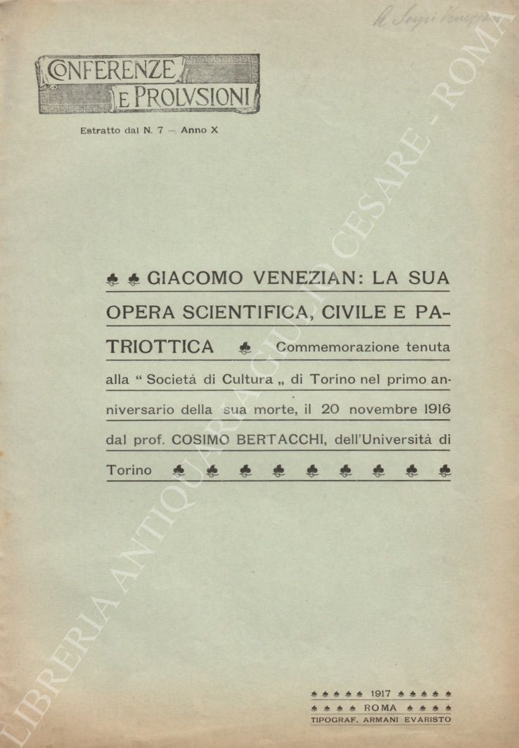 Giacomo Venezian: la sua opera scientifica, civile e patriottica