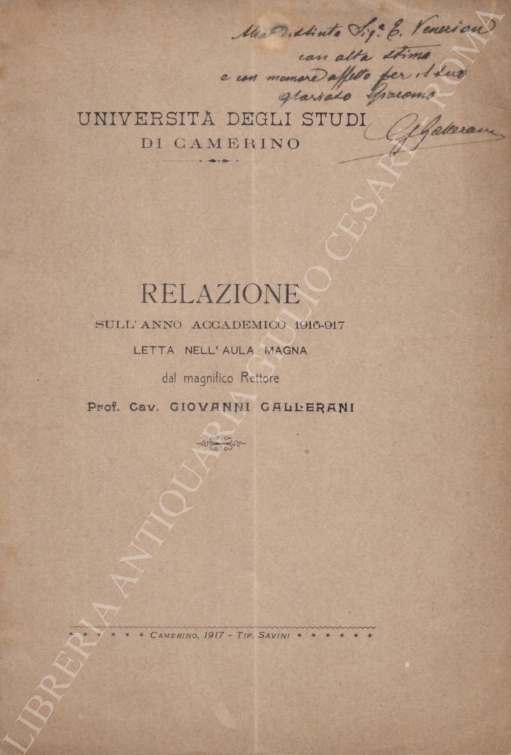 Relazione sull'anno accademico 1916 - 917 letta nell'Aula Magna