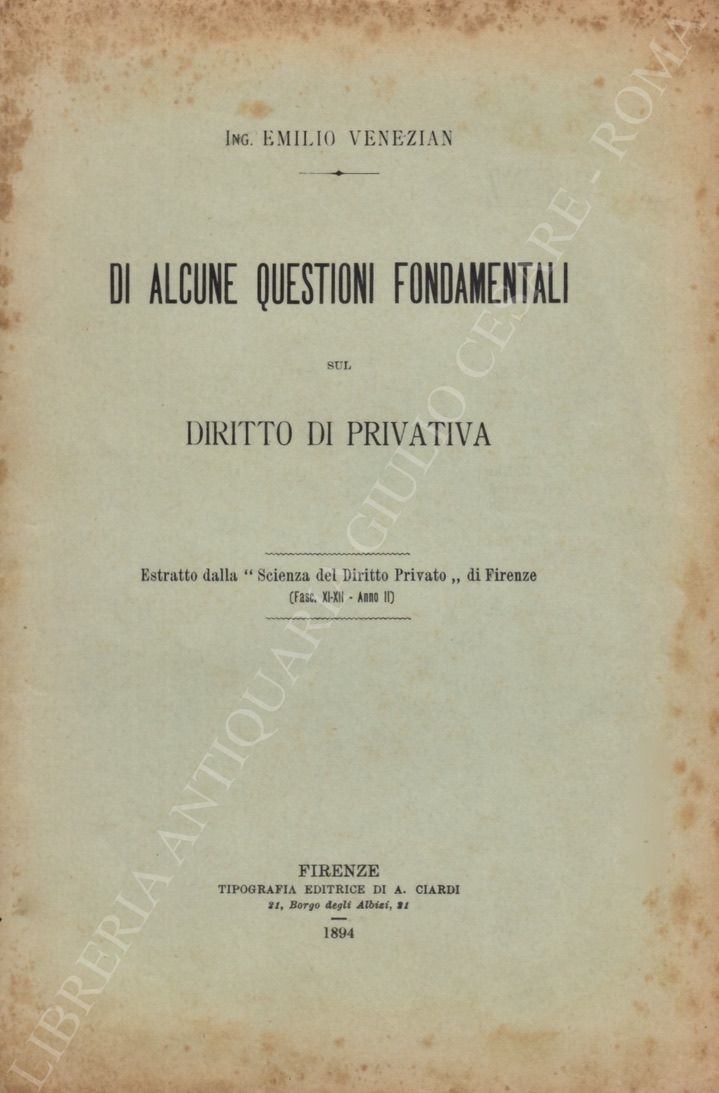 Di alcune questioni fondamentali sul diritto di privativa