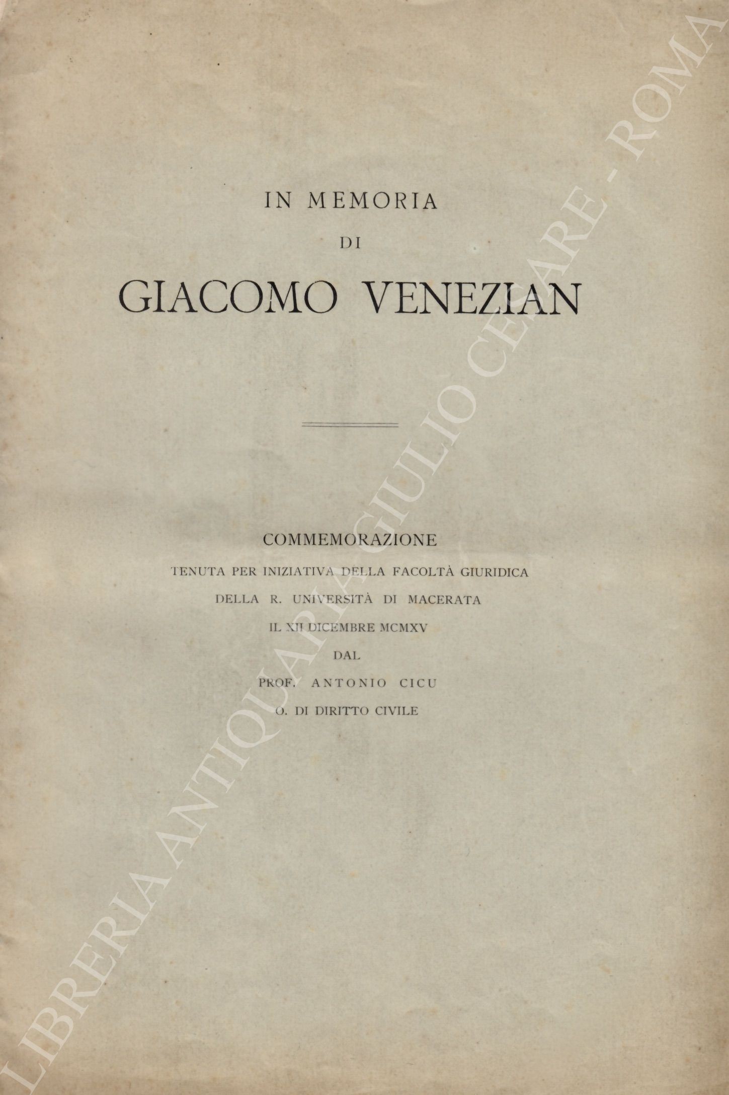 In memoria di Giacomo Venezian