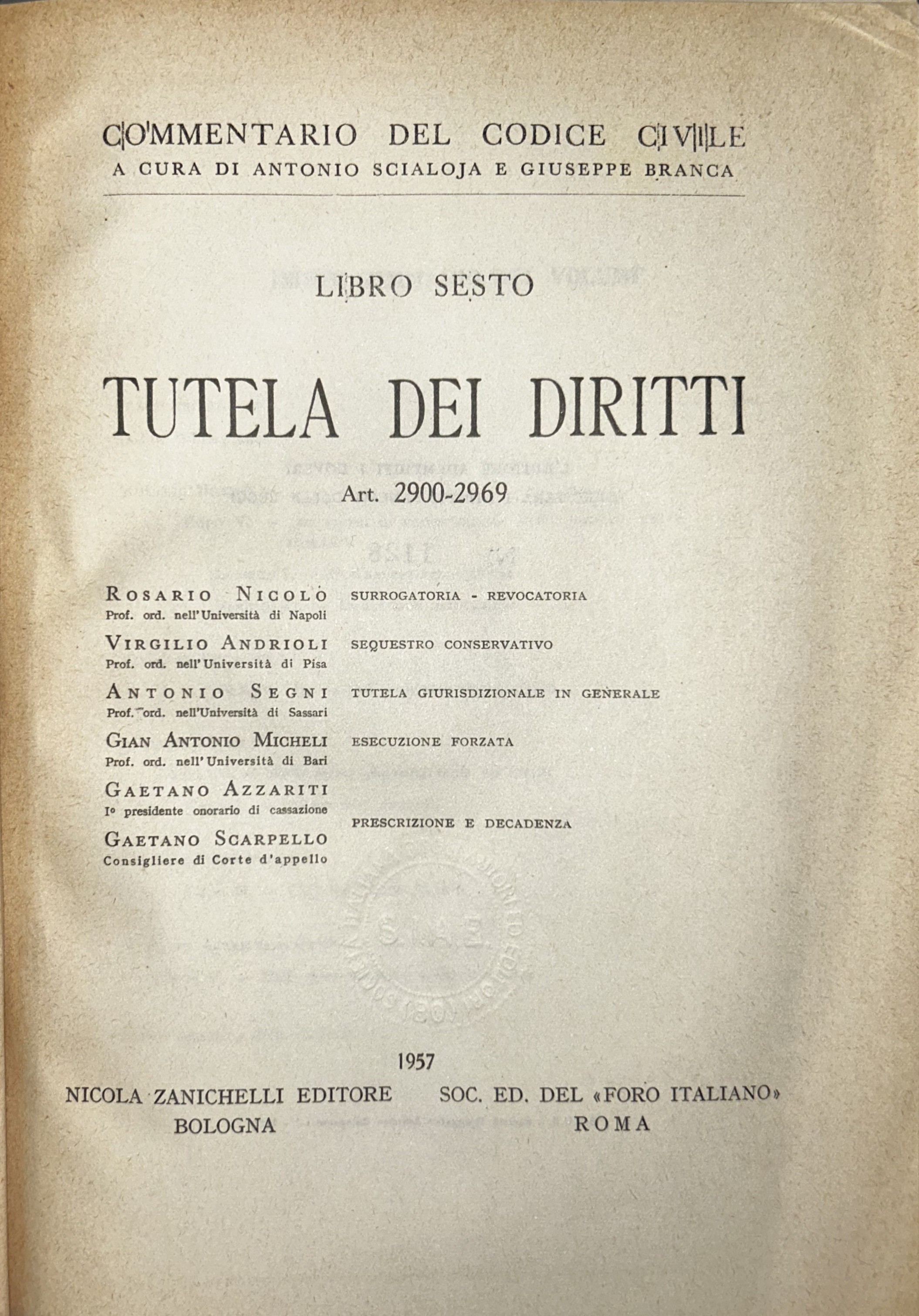 Surrogatoria. Revocatoria (Nicolò). Sequestro conservativo (Andrioli)