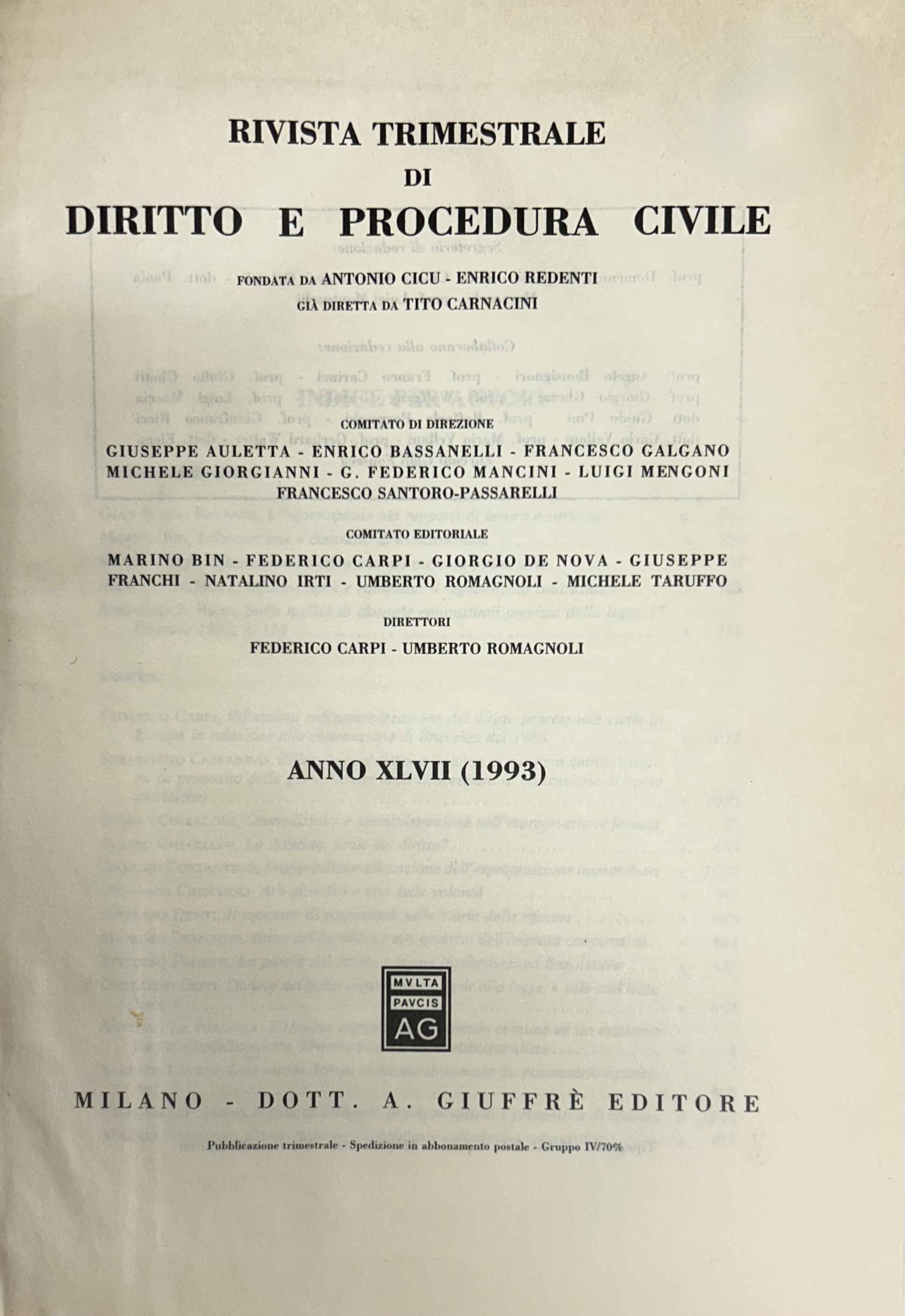 Rivista trimestrale di diritto e procedura civile