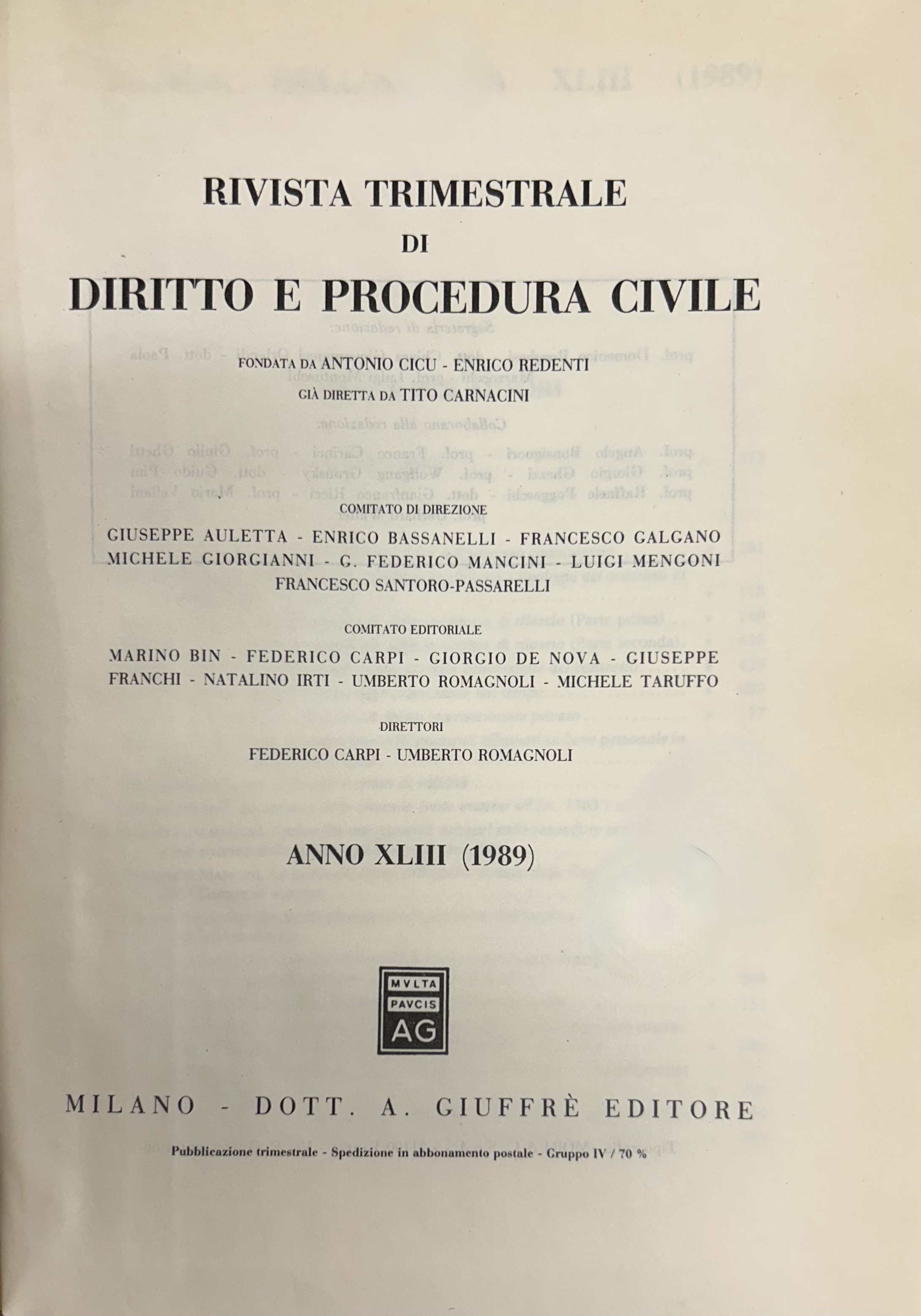 Rivista trimestrale di diritto e procedura civile