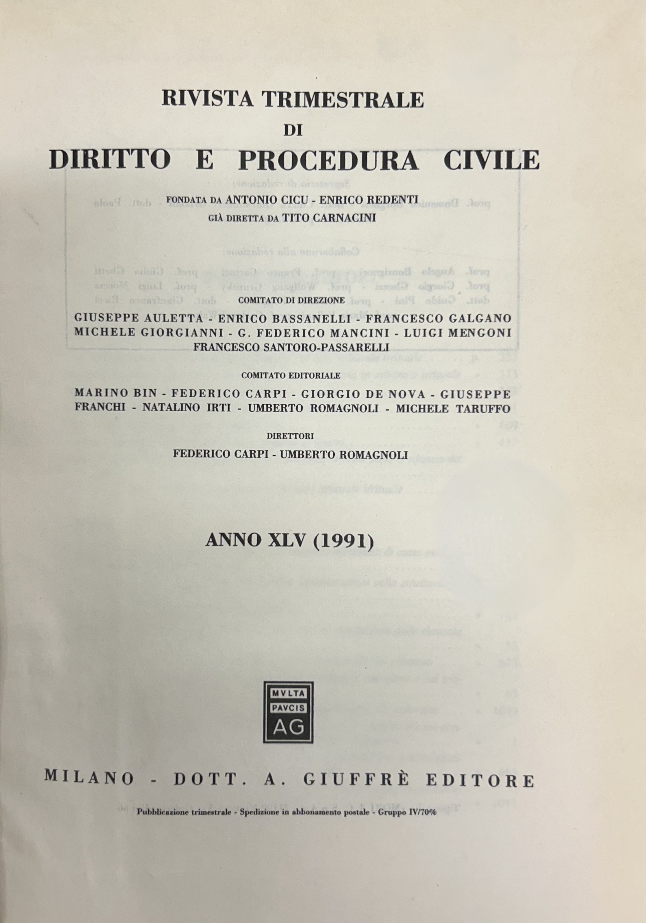Rivista trimestrale di diritto e procedura civile