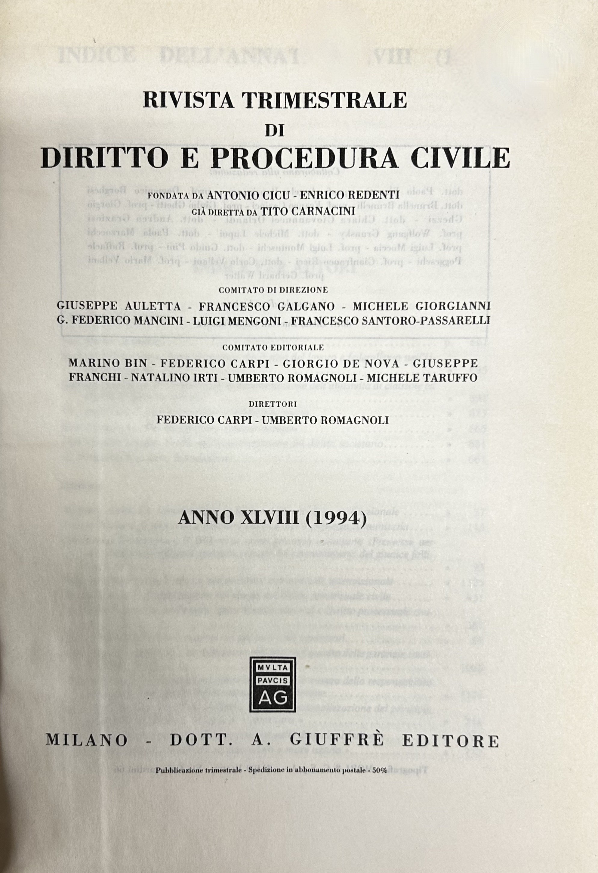Rivista trimestrale di diritto e procedura civile