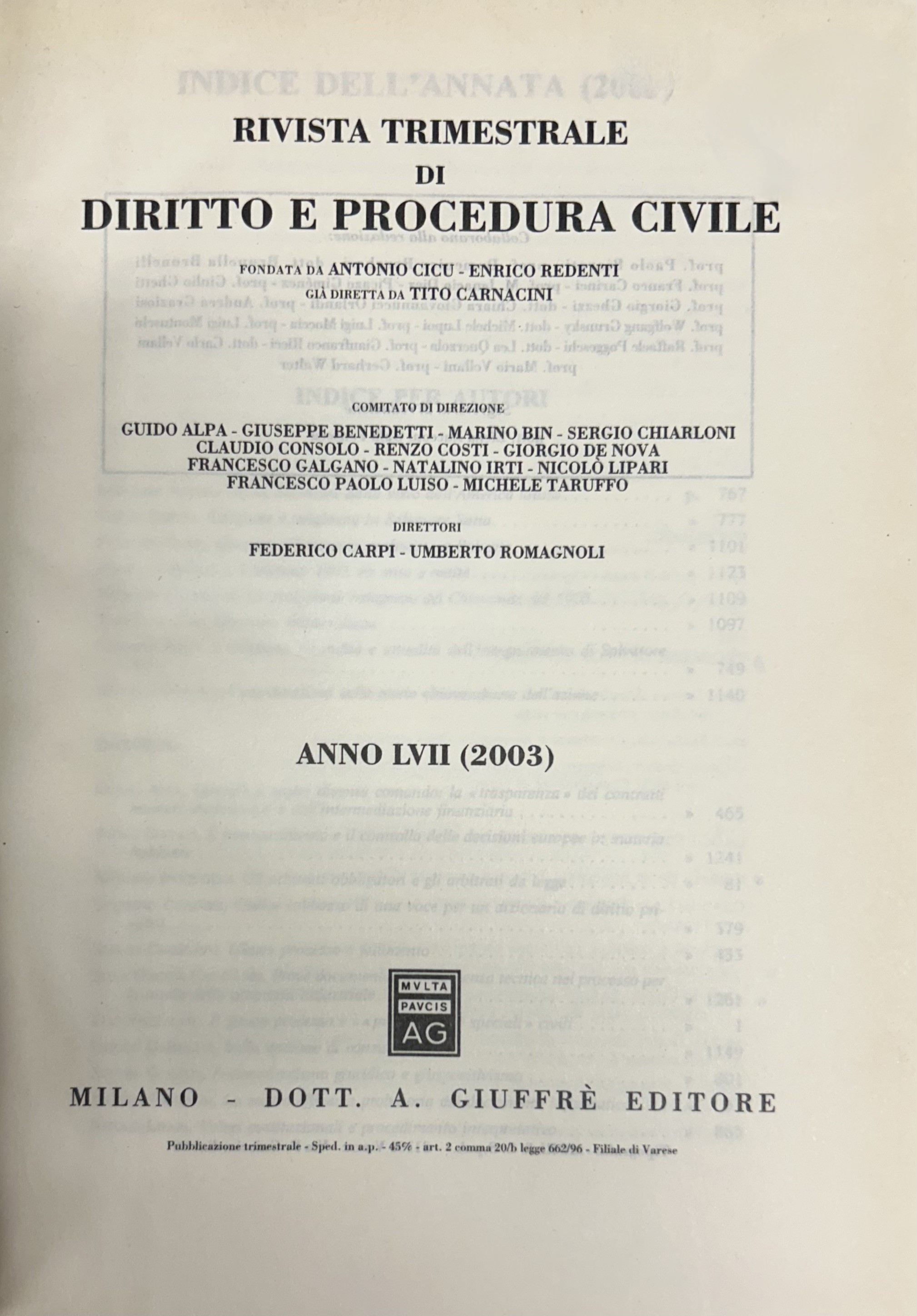 Rivista trimestrale di diritto e procedura civile