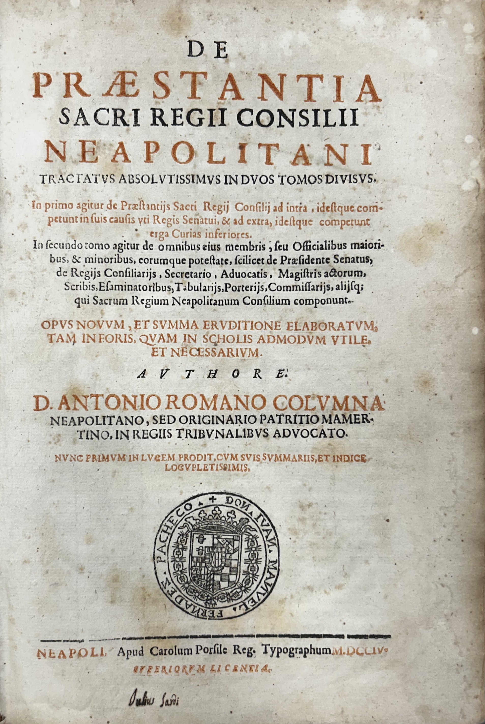 De praestantia Sacri Regii Consilii Neapolitani