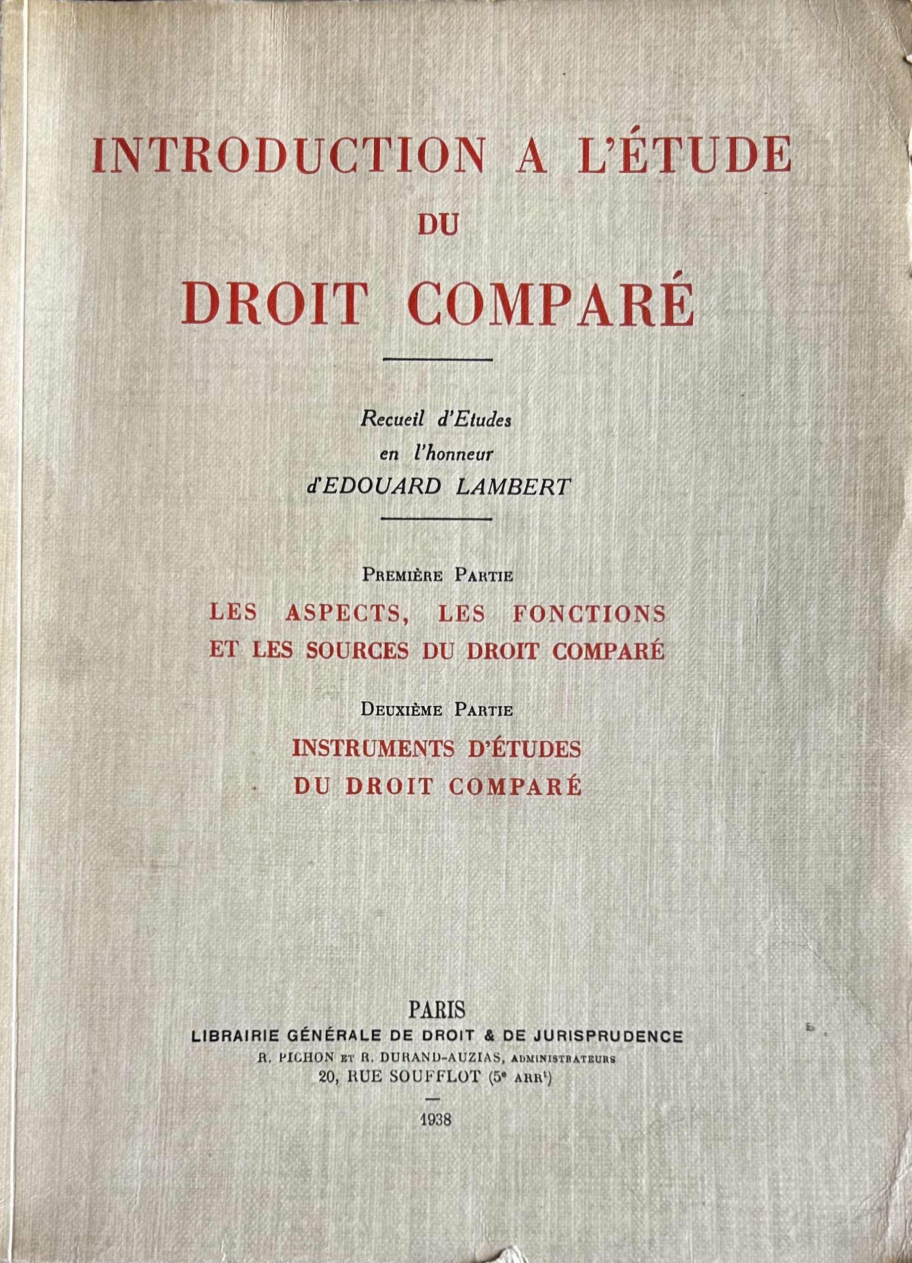 Introduction a l'etude du droit compare