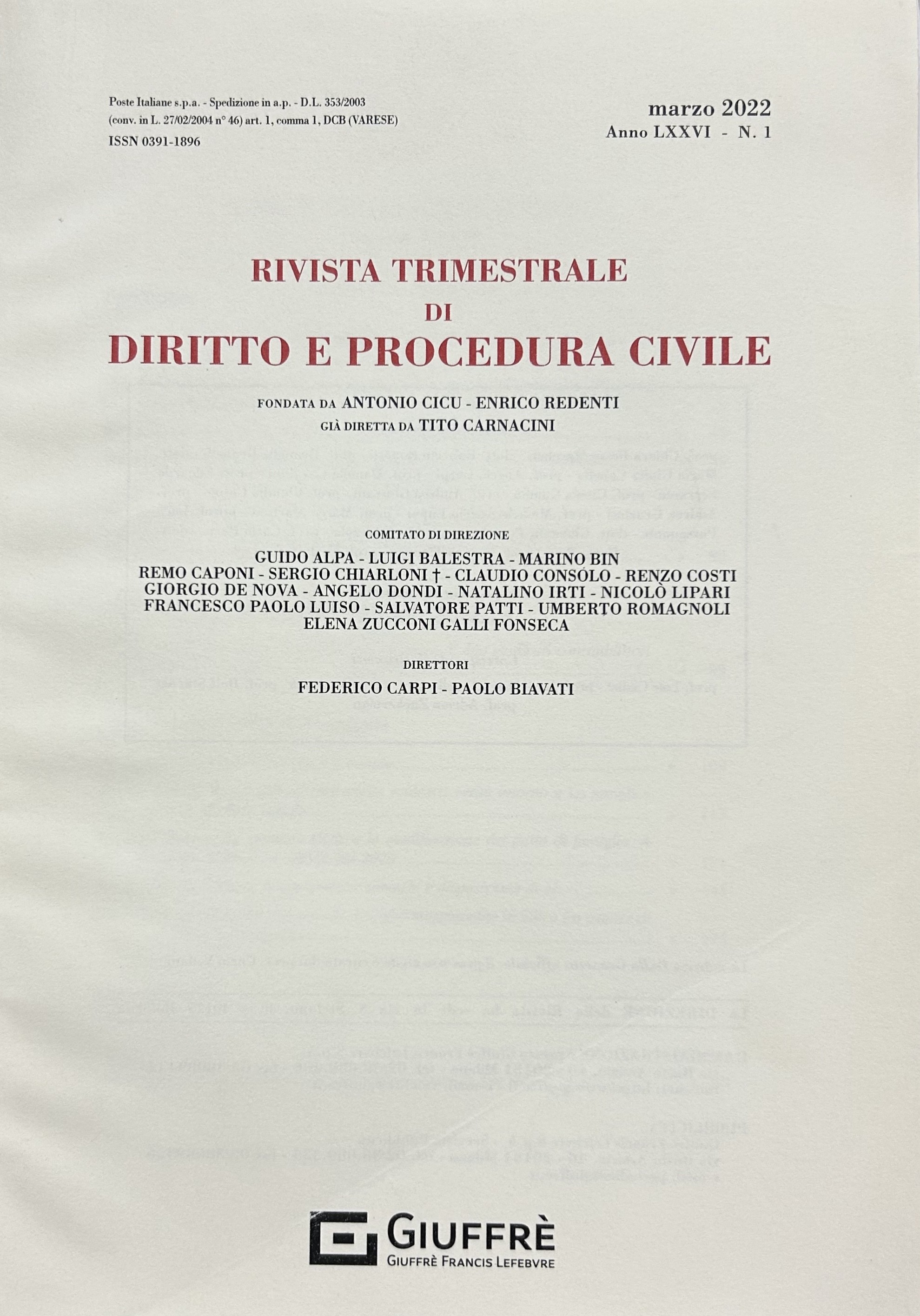 Rivista trimestrale di diritto e procedura civile