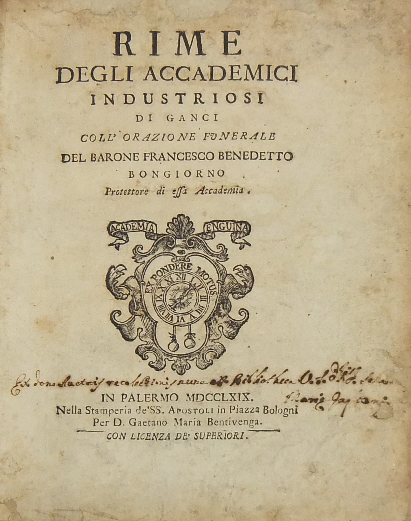 Rime degli accademici industriosi di Ganci