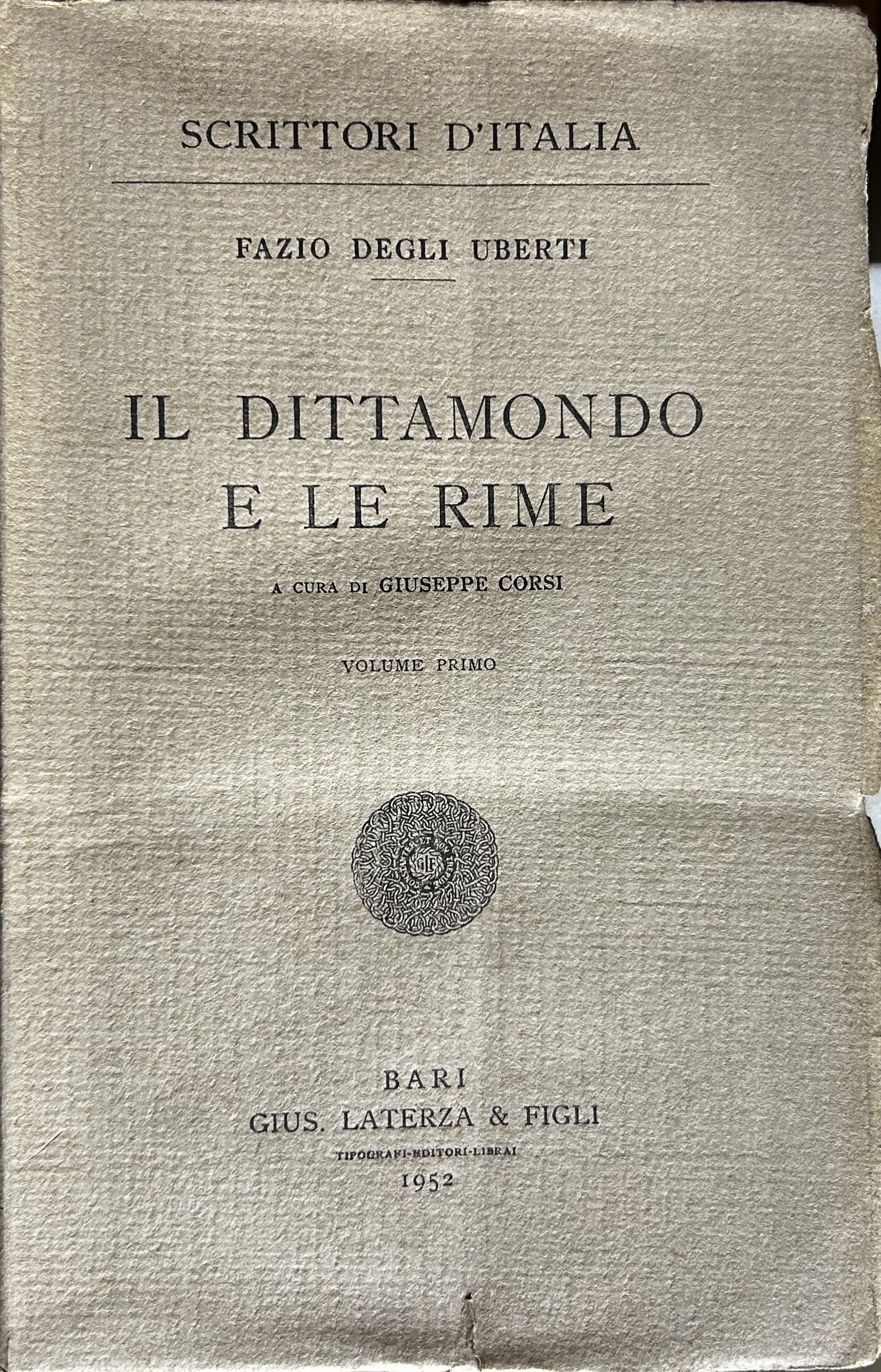 Il Dittamondo e le rime. A cura di Giuseppe Corsi